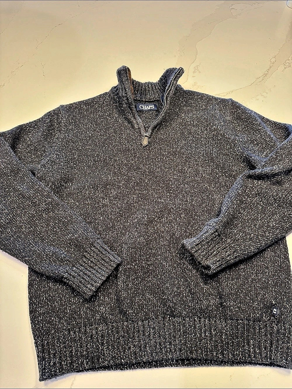 Chaps Men's Half-Zip Sweater Black Gray Size Medium